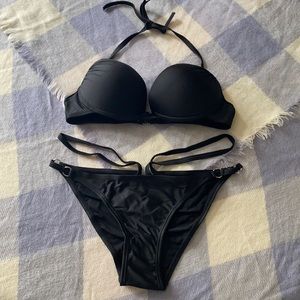 High Hip/ Push Up Black Bikini Set